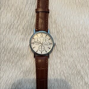 Modiya Men's Brown Leather Strap Watch with White Dial